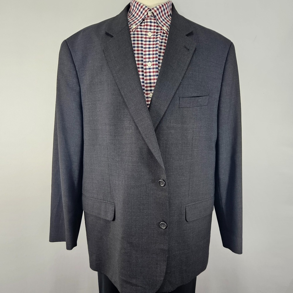 GS Perfect Fit Men's Sport Coat Two Button CH Gry Poly Wool Blend Sz 52PRG